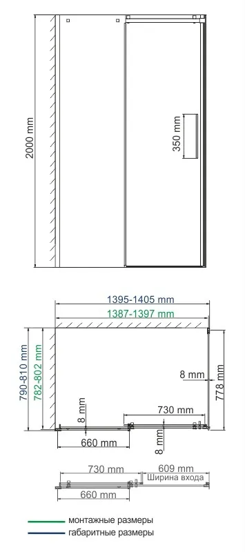 Душевой уголок Wasserkraft Alme 15R, 140x90 — стеклянная перегородка вид спереди