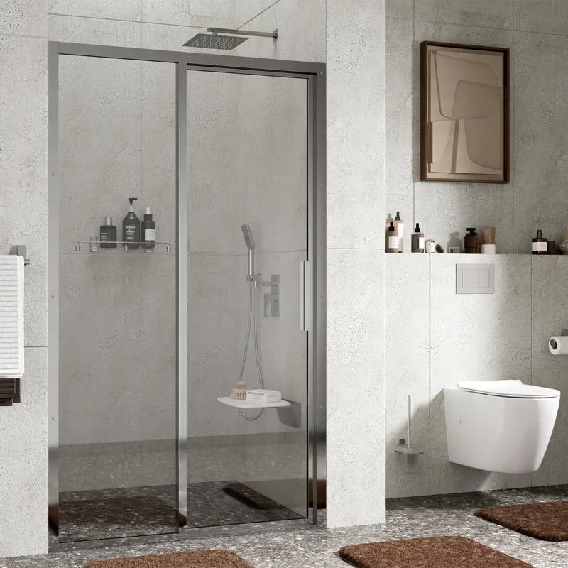 Душевая дверь Wasserkraft Lopau 32S, левая, 120 см — на белой стене в углу