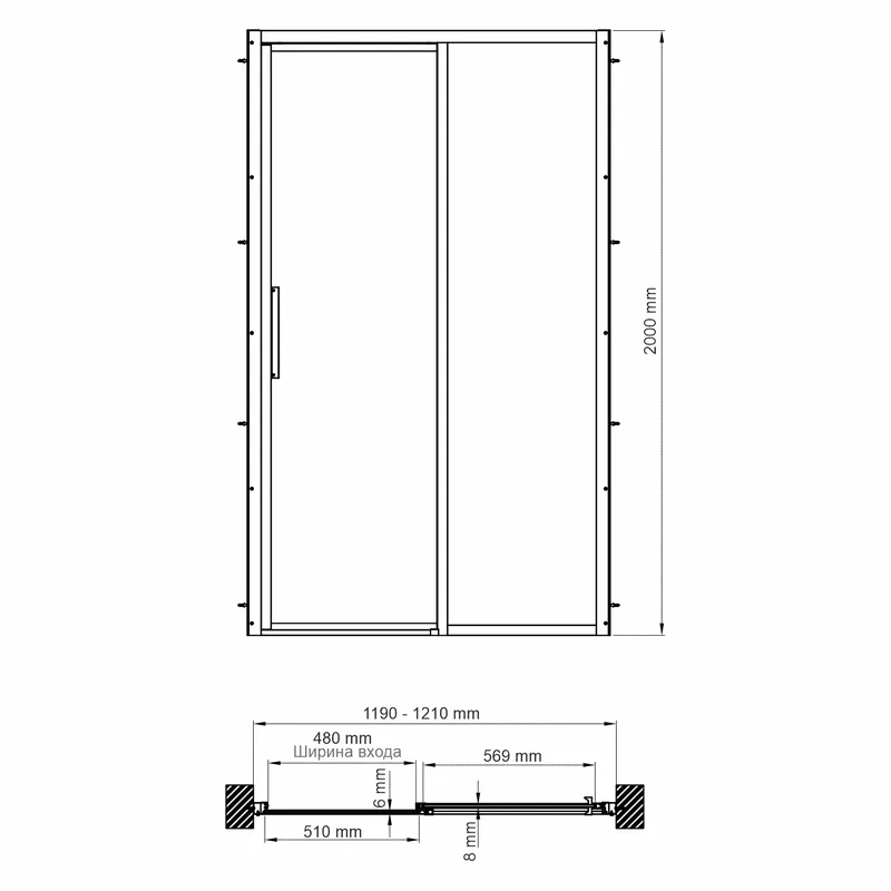 Душевая дверь Wasserkraft Lopau 32S, правая, 120 см — стеклянное полотно с хромированным профилем