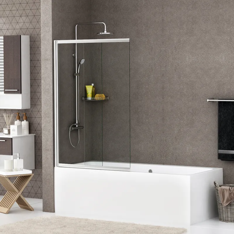 Шторка на ванну Wasserkraft Main 41S, 80х140, стеклянная — на белой стене у ванны