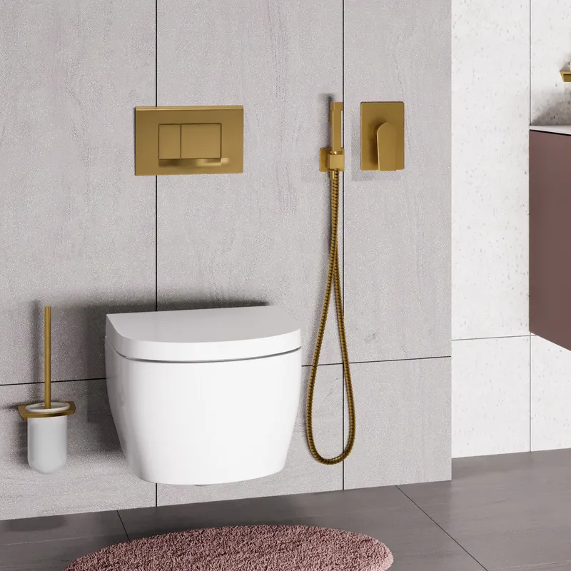 Встроенный смеситель Wasserkraft Aisch 5500 для душа — вид сбоку на золотую ручку