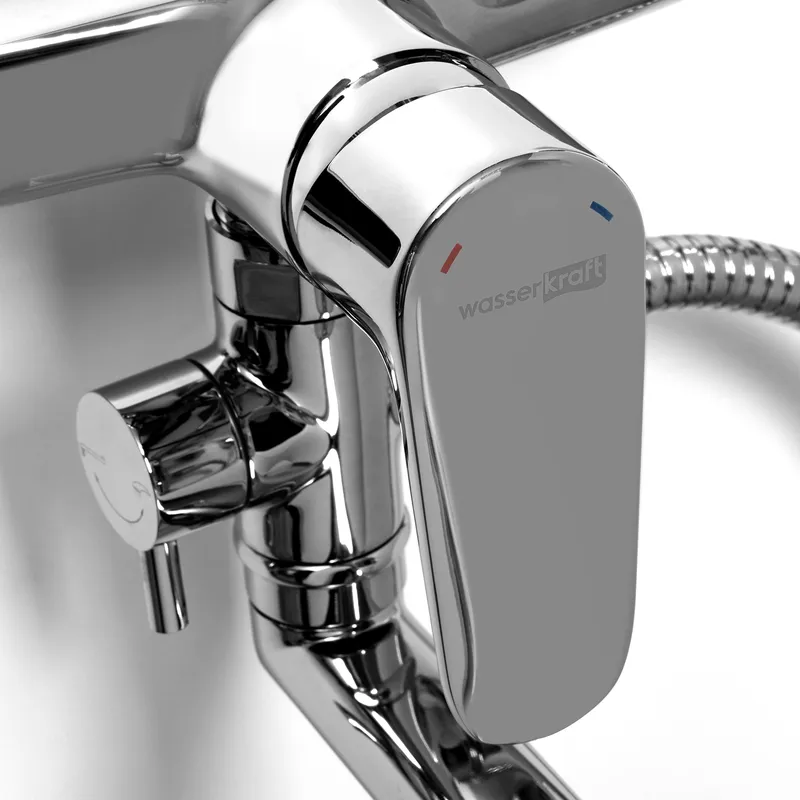 Смеситель Wasserkraft Vils 5600 с длинным изливом + лейка — вид под углом с лейкой