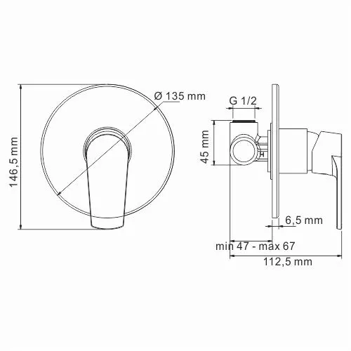Встроенный смеситель Wasserkraft Dill 6100 для душа — ручка крупным планом