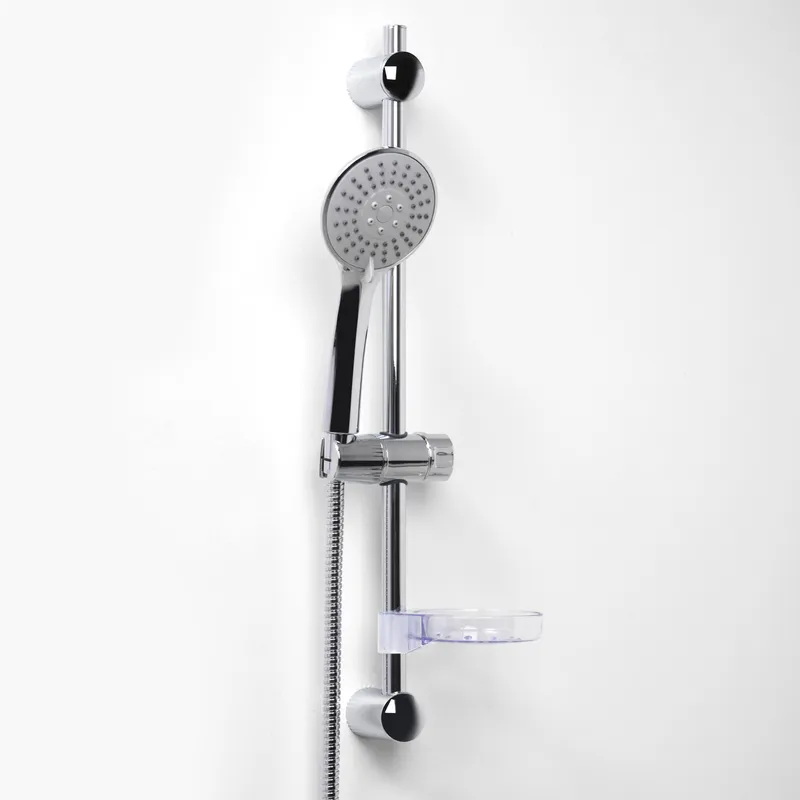 Душевой гарнитур Wasserkraft A005 с лейкой + шланг, хром — вид сбоку на комплект с держателем и лейкой