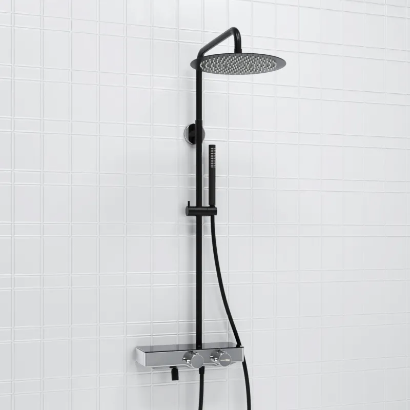 Душевая система Wasserkraft Abens 2000 с термостатом, с тропическим душем + лейка — вид сбоку на комплект с тропическим душем