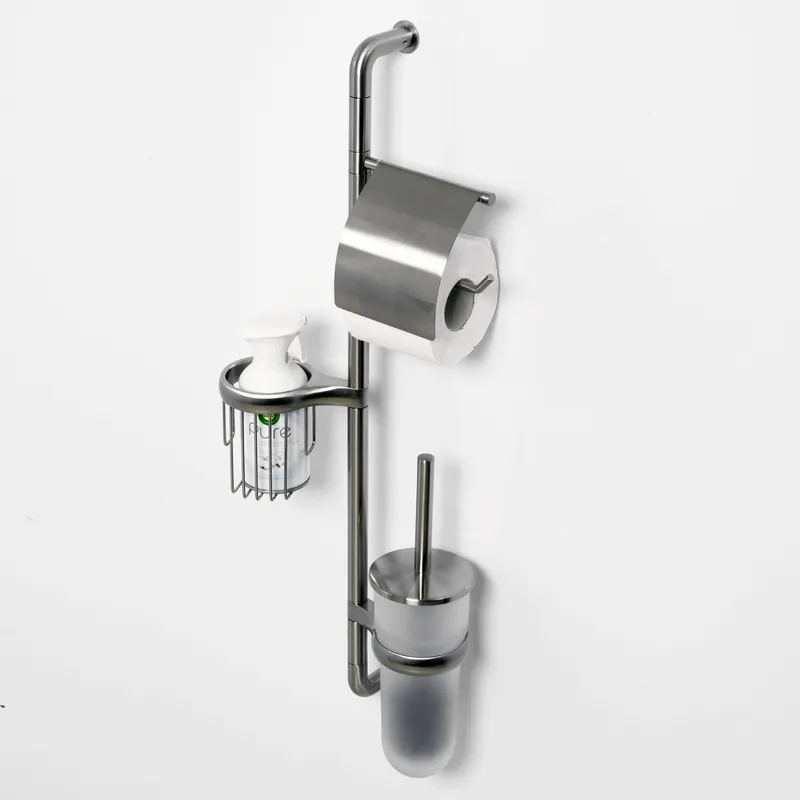 Стойка для туалета Wasserkraft Ammer K-7000 с ершиком и держателем туалетной бумаги, подвесная — вид спереди на сантехнический модуль