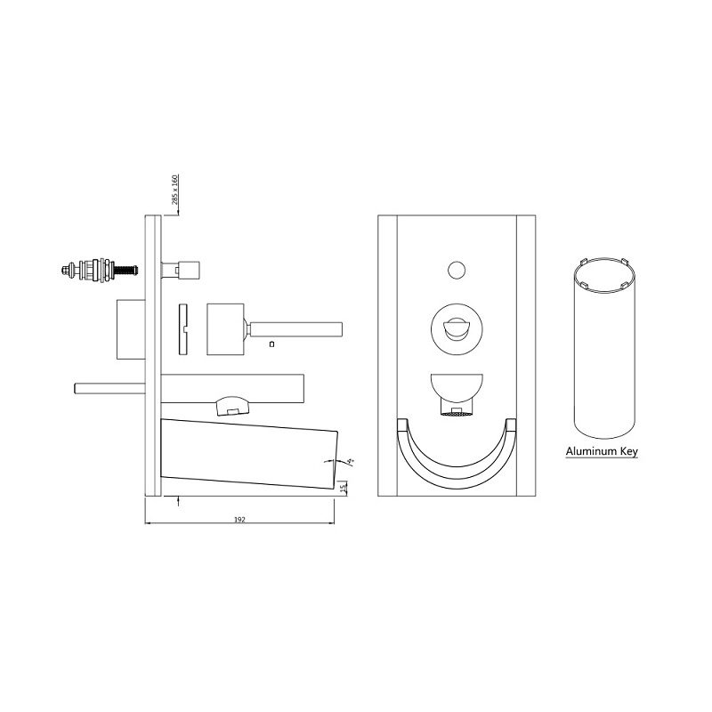Внешняя часть смесителя Artize Confluence с джойстиком — чертёж с размерами и проекциями
