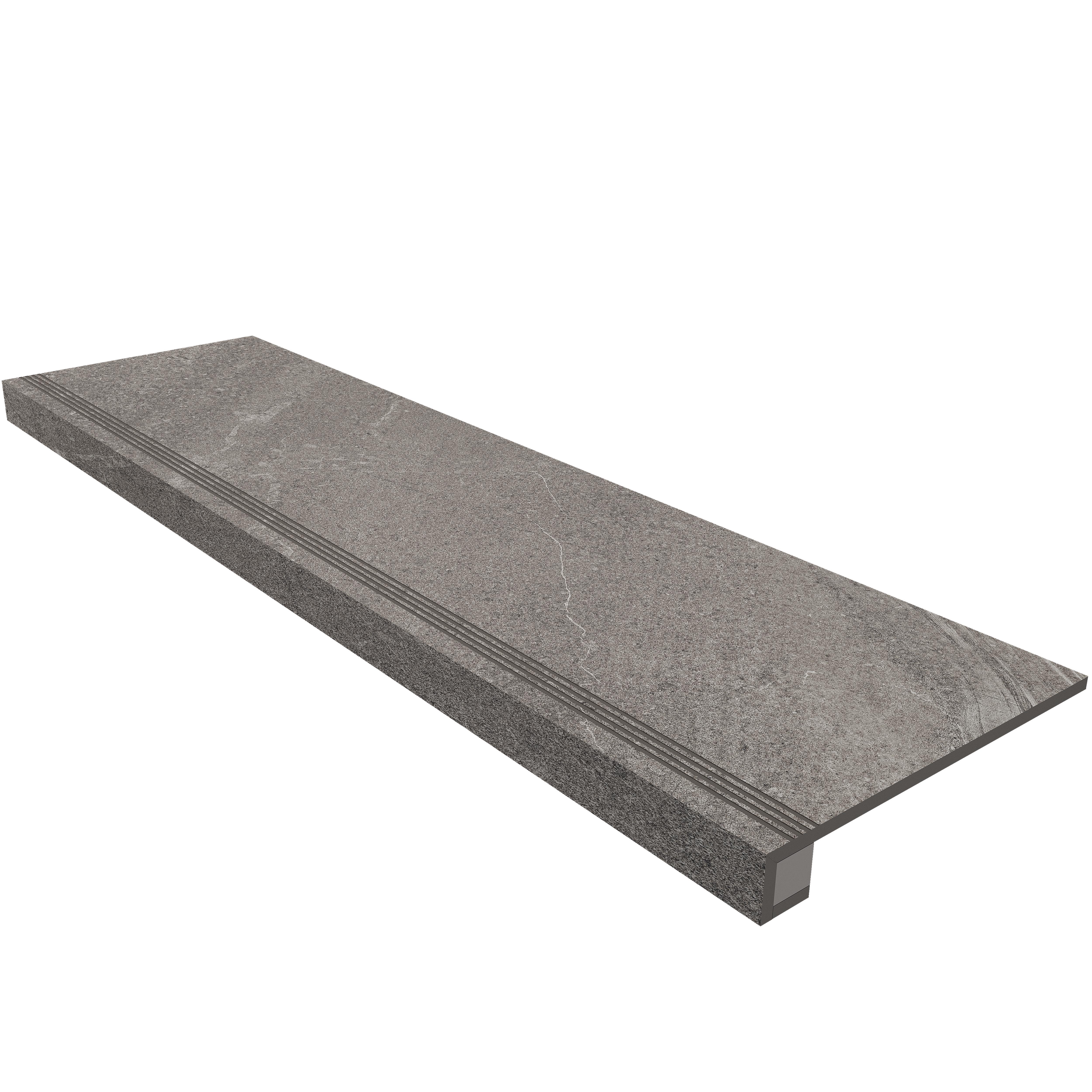 Ступень Estima Gabbro grey, GB02 33x120, неполированная, бортик без насечек + подступенок 14,5x120