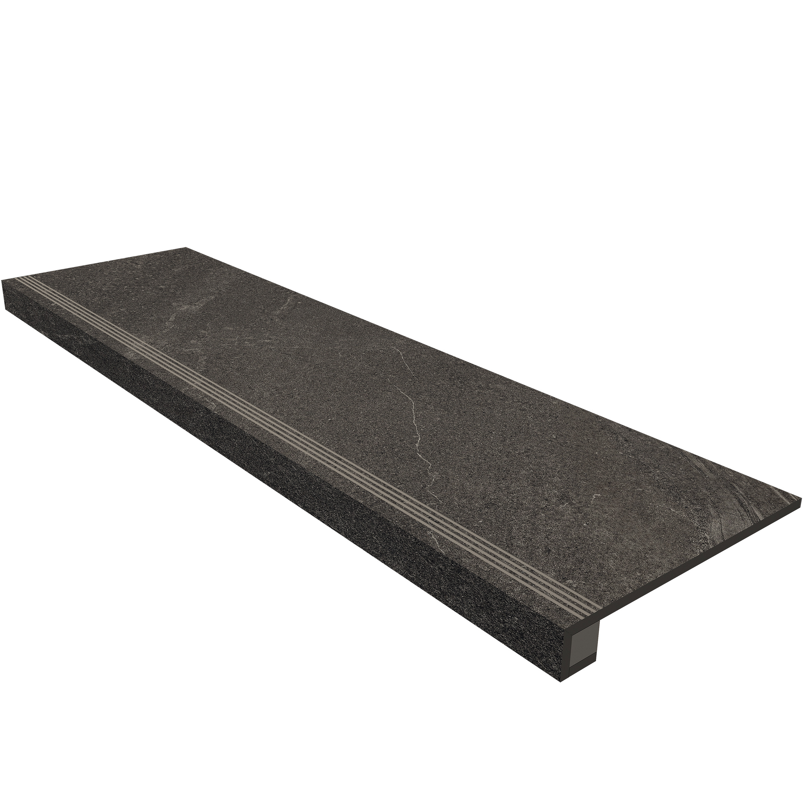 Ступень Estima Gabbro anthracite, GB03 33x120, неполированная, бортик без насечек + подступенок 14,5x120