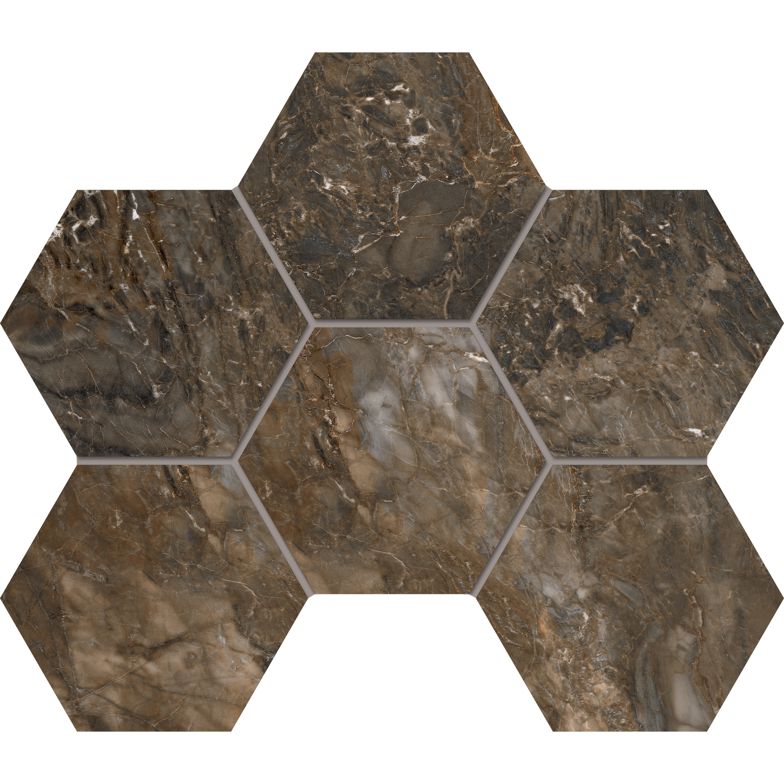 Мозаика Estima Bernini dark brown, BR04 Hexagon 25x28.5, полированная