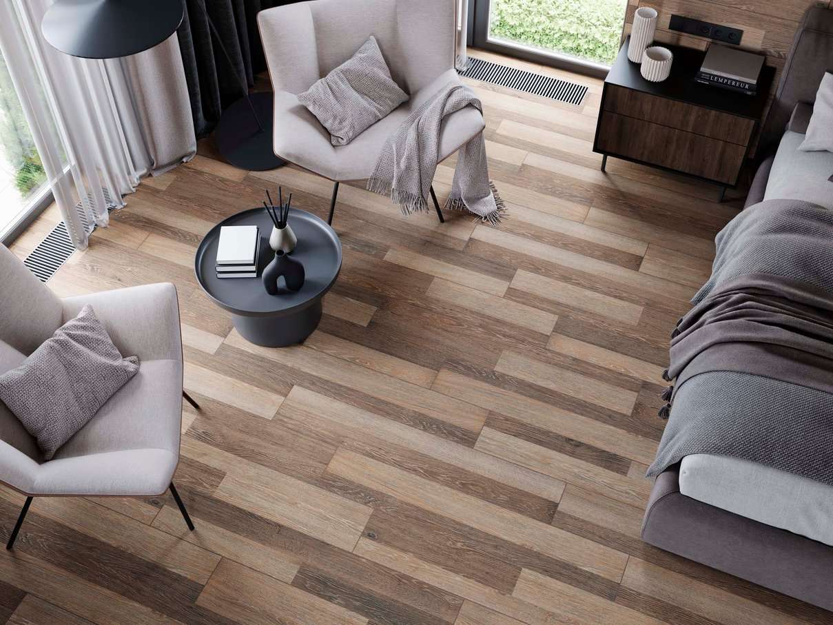 Керамический гранит Estima Kraft Wood dark beige, KW04, 19.4 х 120 см, структурированный, ректификат