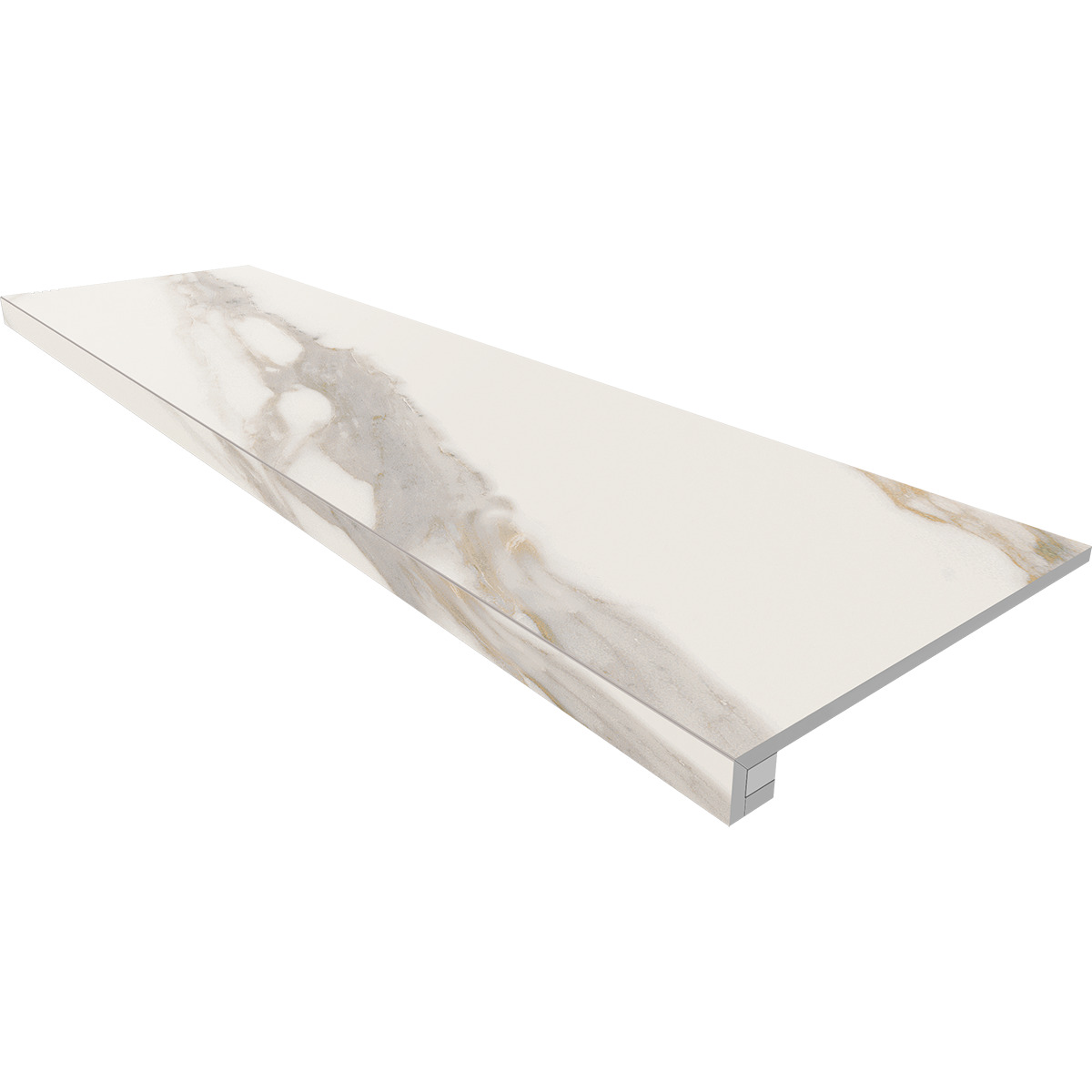 Ступень Estima Miramare white, RM01 33x120, неполированная, бортик без насечек + подступенок 14,5x120