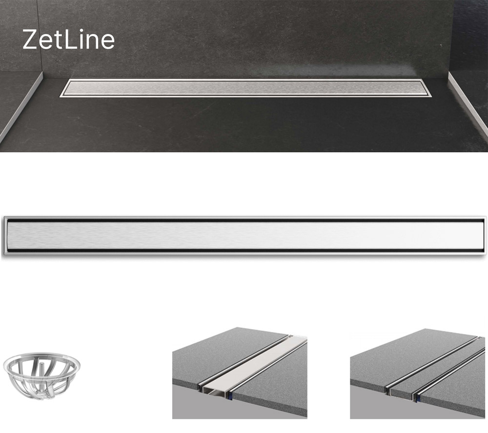 Душевой трап Evimetal ZetLine 60 см, черный — чертёж с размерами и три проекции