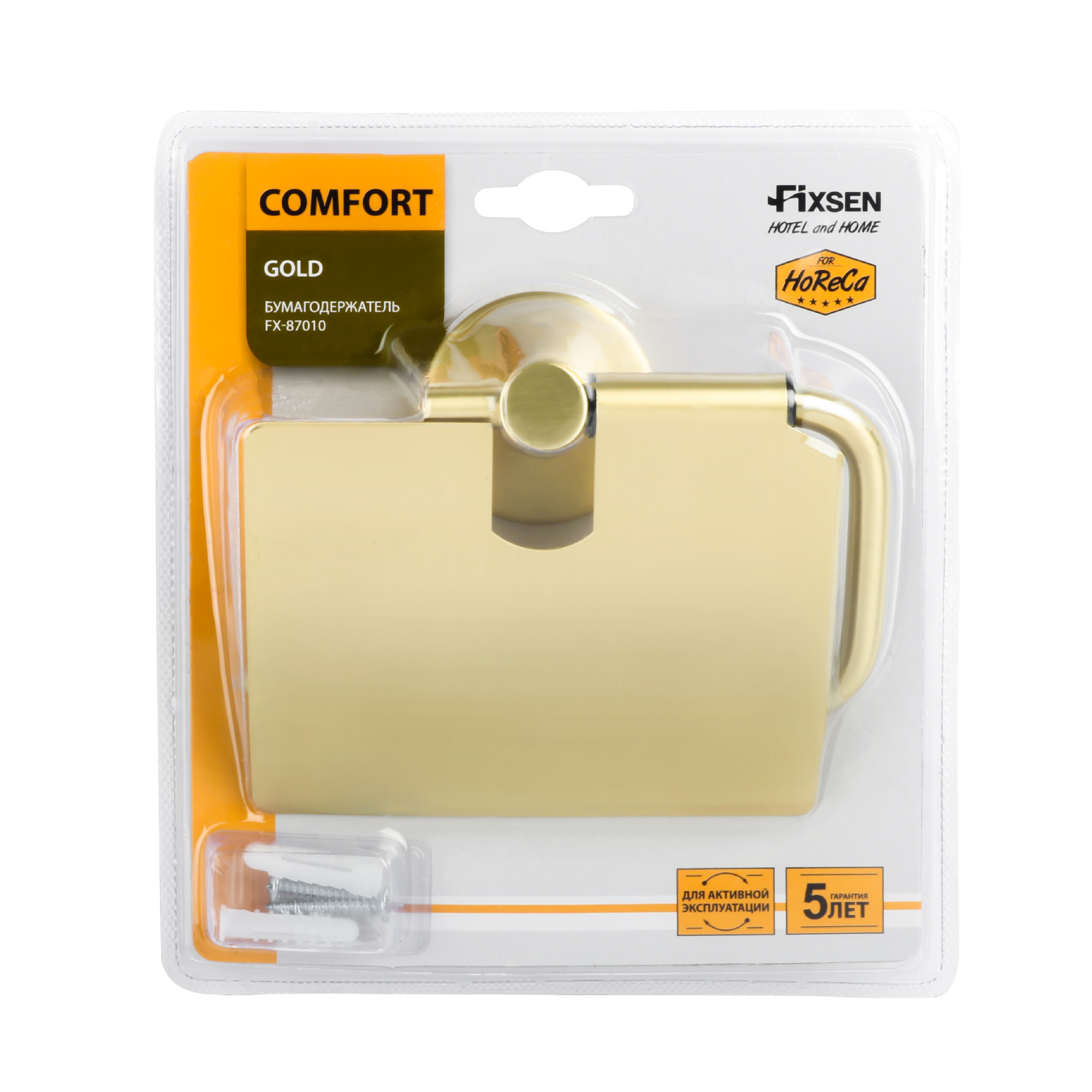 Держатель туалетной бумаги Fixsen Comfort gold — товар в упаковке