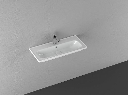 Раковина встраиваемая Isvea Absolute 81 см, белый — на серой стене с краном