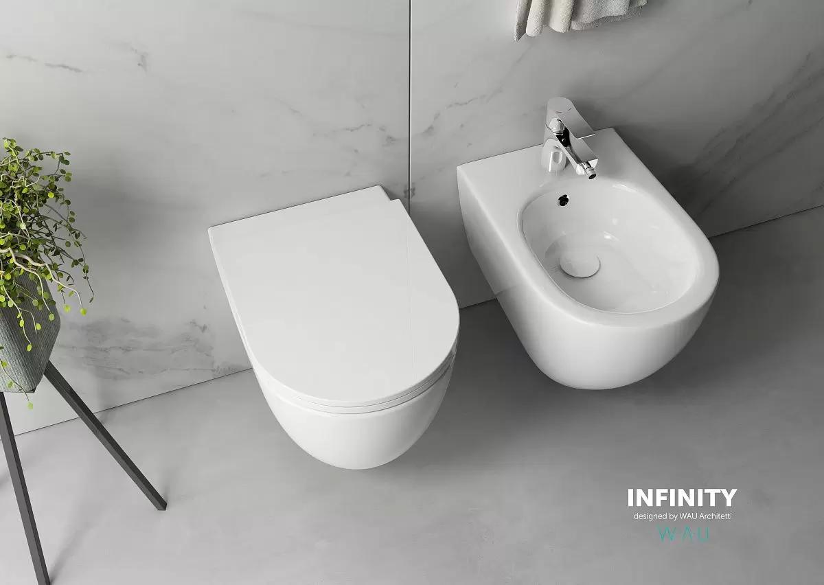 Унитаз подвесной Isvea Infinity белый матовый — рекламный баннер коллекции с надписью
