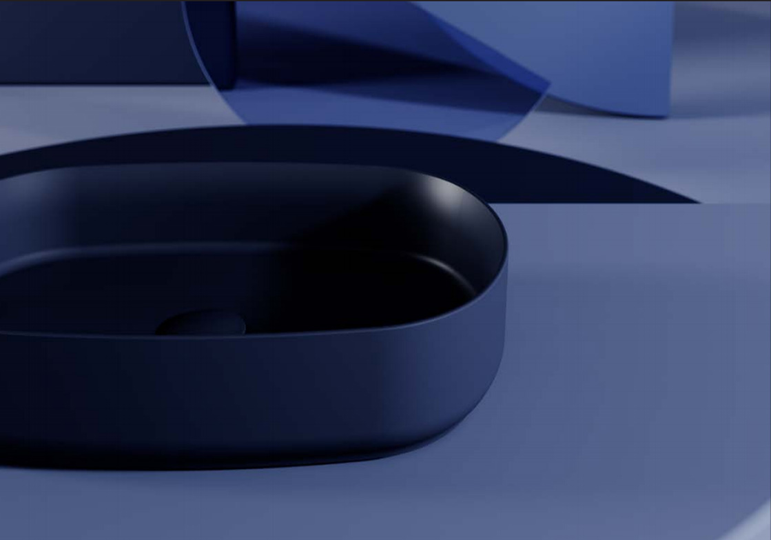 Раковина накладная Isvea Infinity 55х36 см, без отверстия под смеситель, синий — вид под углом на чашу