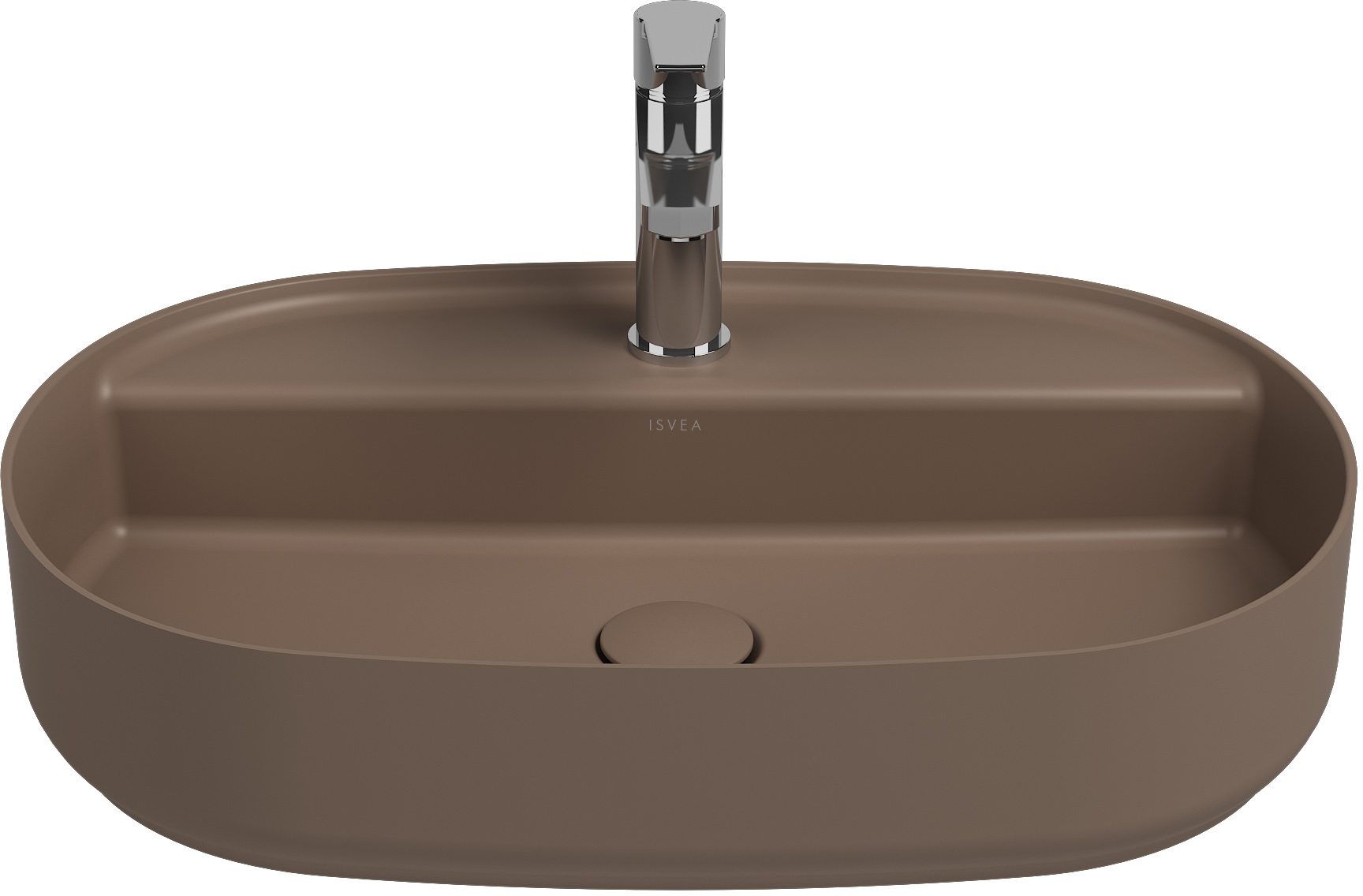 Раковина накладная Isvea Infinity 60 см, коричневый — вид спереди на чашу с краном