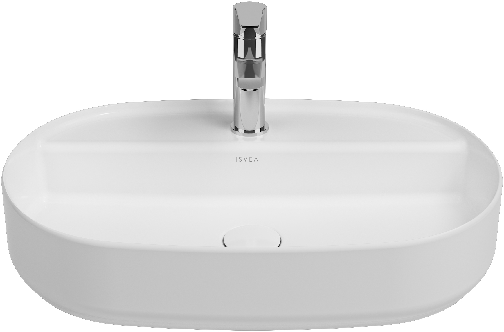 Раковина накладная Isvea Infinity 60 см, белый матовый — вид спереди на чашу с краном