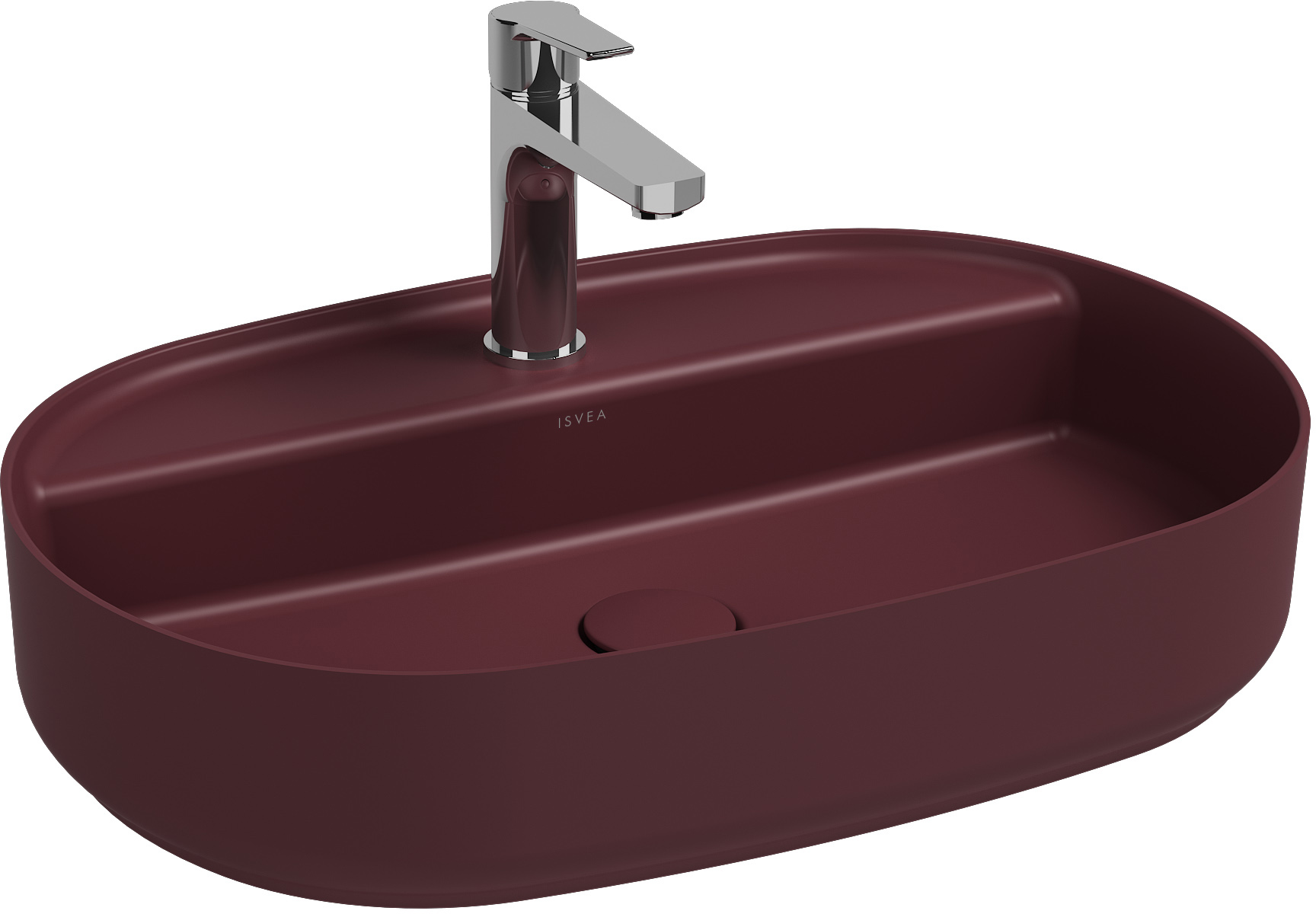 Раковина накладная Isvea Infinity 60 см, бордовый — вид под углом с краном