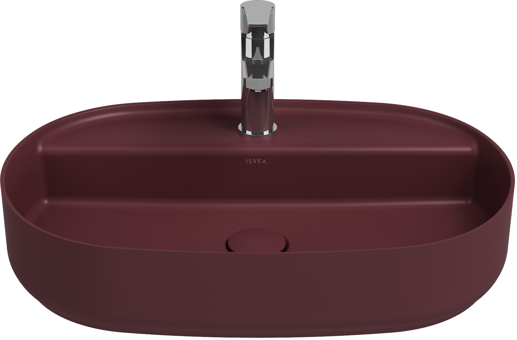 Раковина накладная Isvea Infinity 60 см, бордовый — вид спереди на чашу с краном