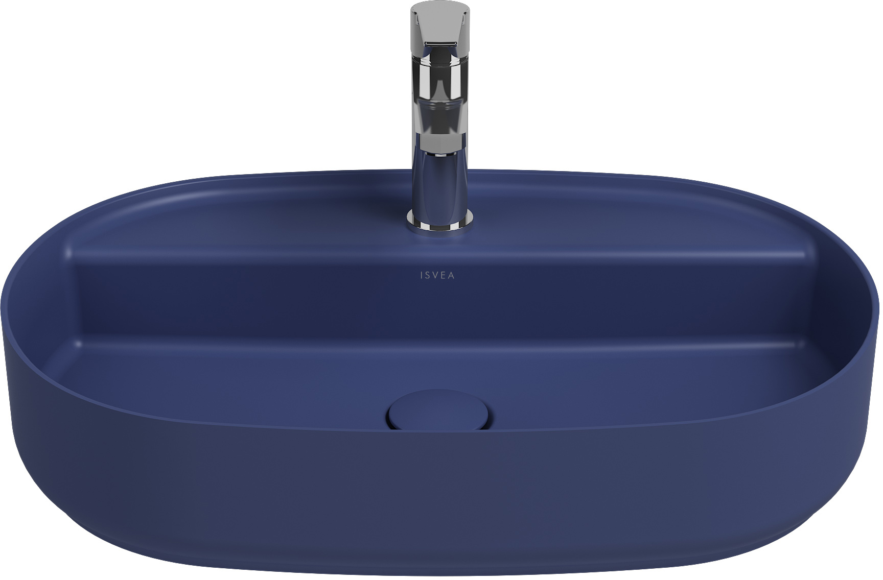 Раковина накладная Isvea Infinity 60 см, синий — вид сверху на чашу с краном