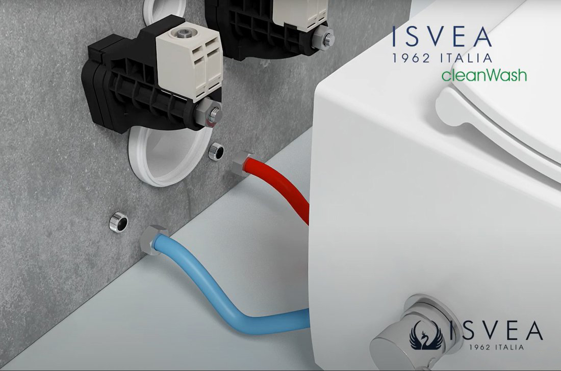 Унитаз подвесной Isvea Infinity с функцией биде, лососевый — схема монтажа с трубами