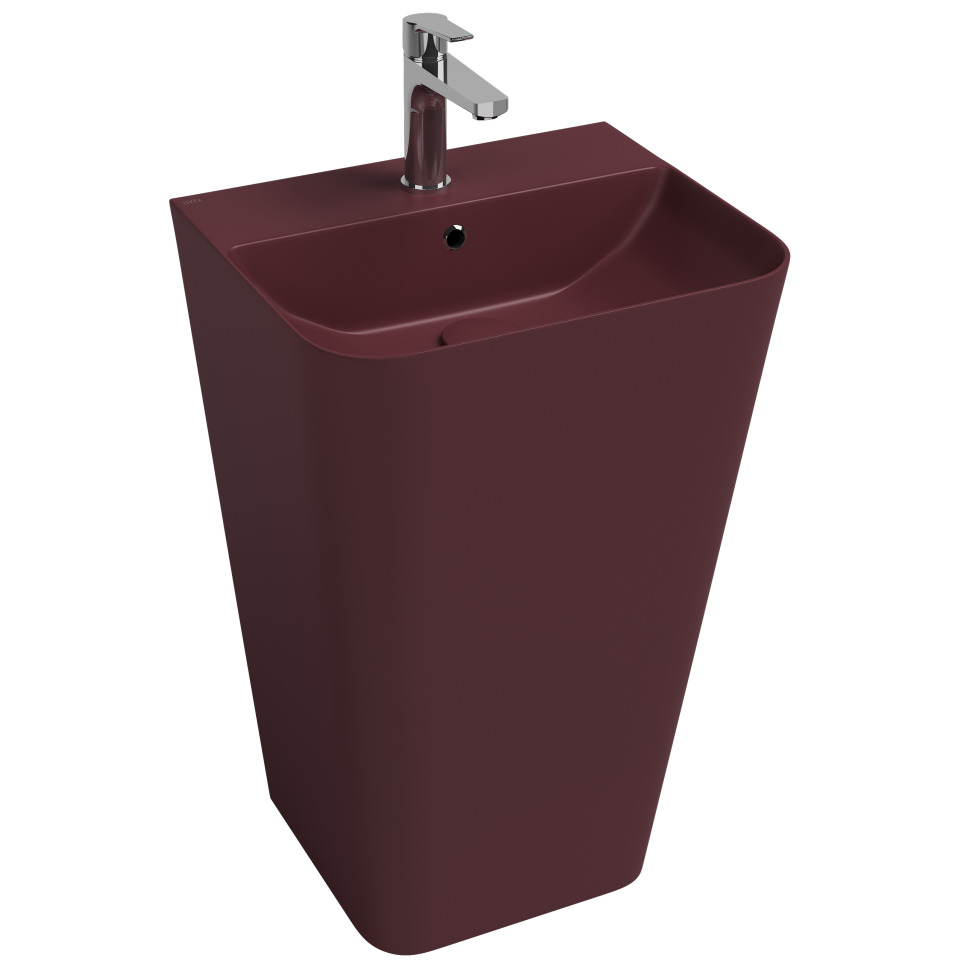 Раковина напольная Isvea Sott’Aqua Monoblock 50 см, бордовый — вид под углом с краном
