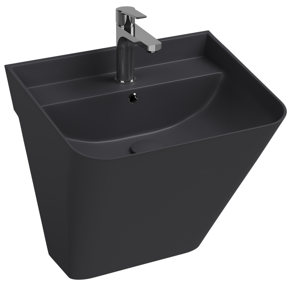 Раковина подвесная Isvea Sott'Aqua Monoblock 50 см, антрацит — вид под углом с краном