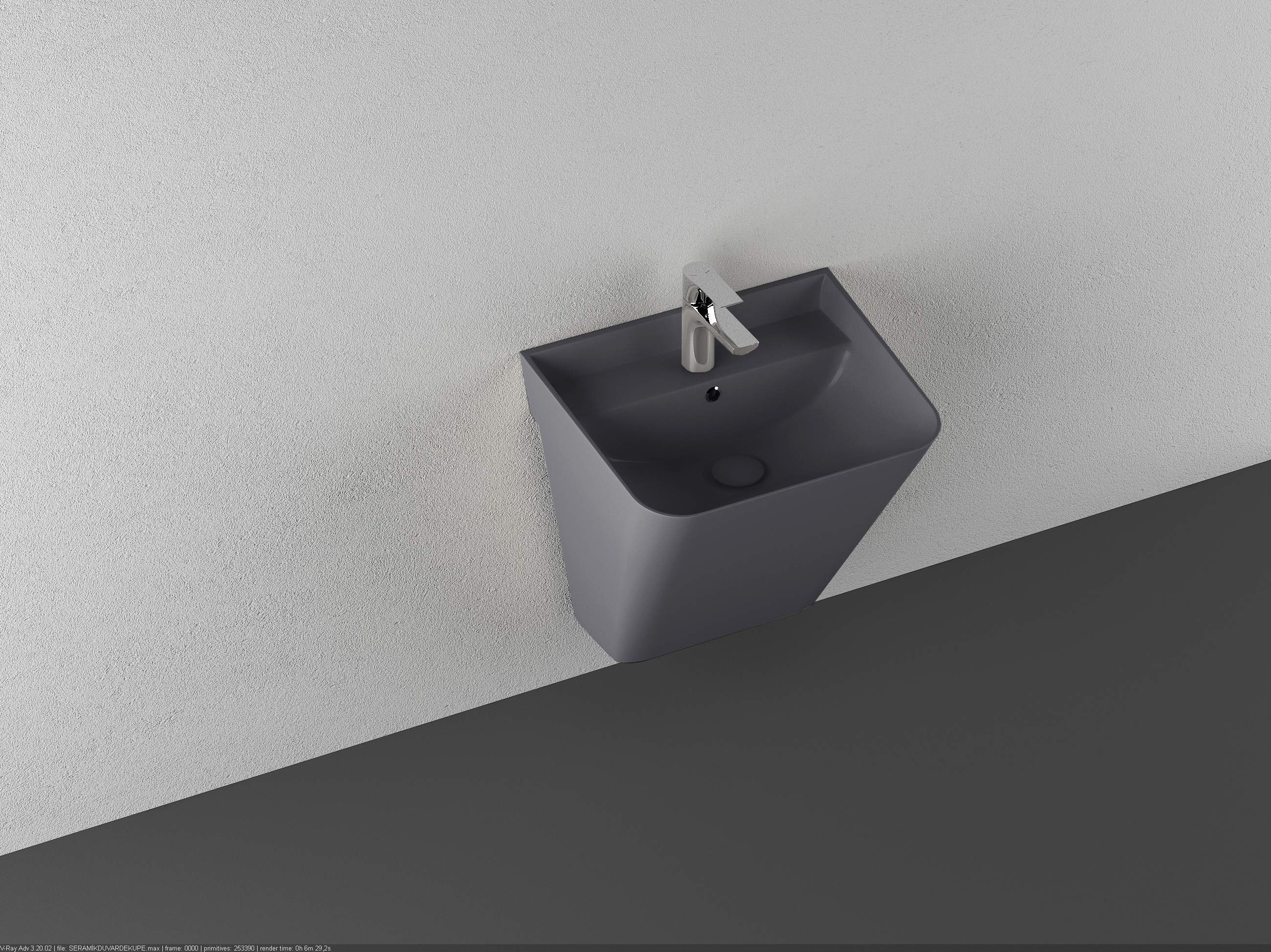 Раковина подвесная Isvea Sott'Aqua Monoblock 50 см, антрацит — на светлой текстурной стене