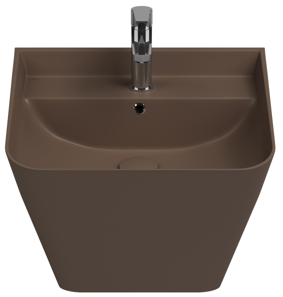 Раковина подвесная Isvea Sott'Aqua Monoblock 50 см, коричневый — вид спереди на чашу с краном