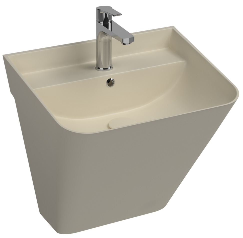 Раковина подвесная Isvea Sott'Aqua Monoblock 50 см, слоновая кость — вид под углом с установленным смесителем