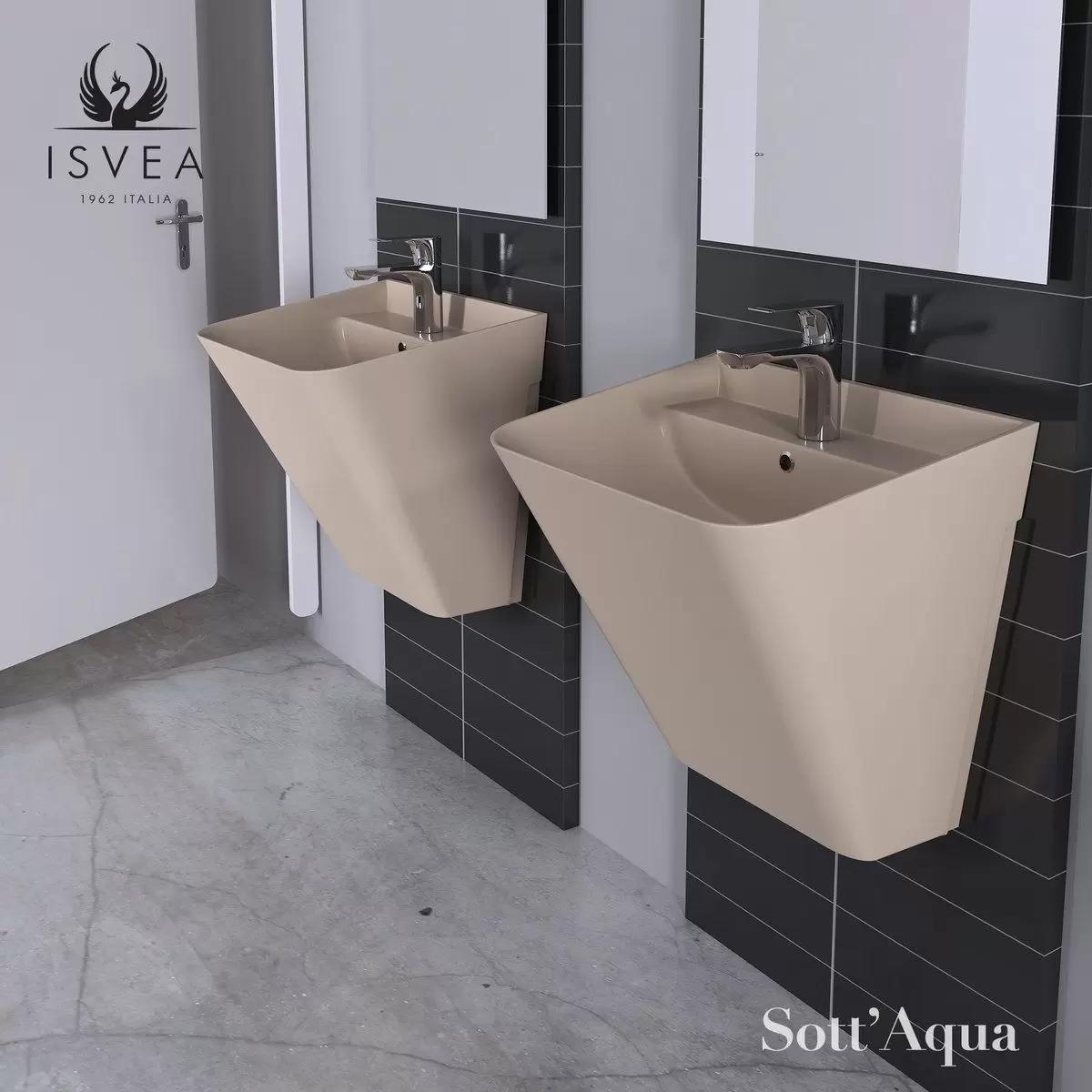 Раковина подвесная Isvea Sott'Aqua Monoblock 50 см, слоновая кость — рекламный баннер коллекции с двумя сантехническими изделиями