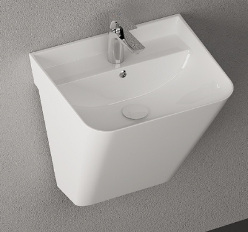 Раковина подвесная Isvea Sott'Aqua Monoblock 50 см, белый матовый — на серой текстурной стене