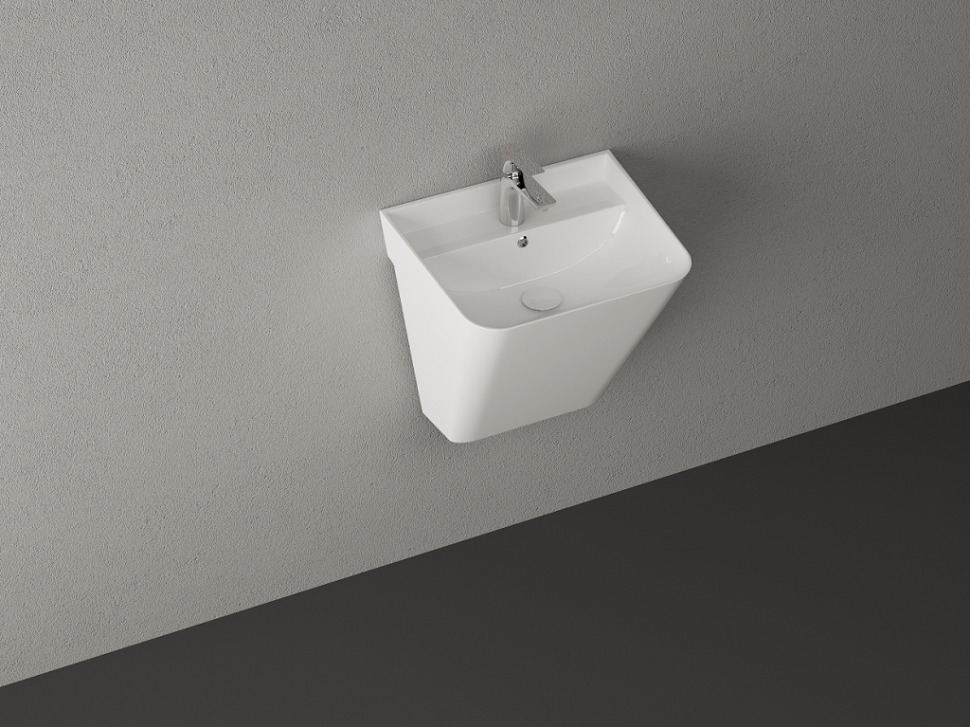 Раковина подвесная Isvea Sott'Aqua Monoblock 50 см, белый матовый — на серой текстурированной стене