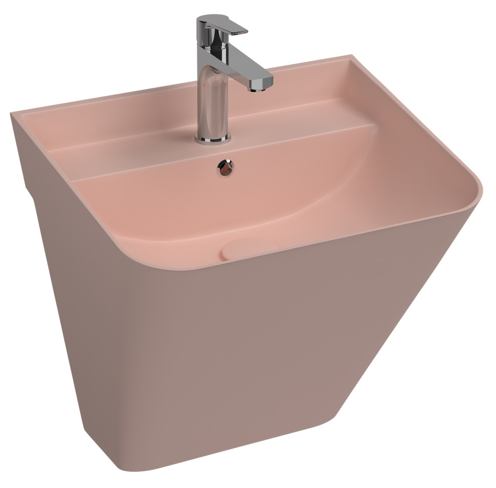 Раковина подвесная Isvea Sott'Aqua Monoblock 50 см, лососевый — вид под углом с краном