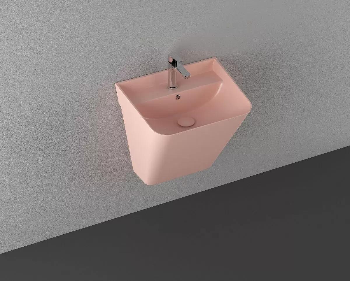 Раковина подвесная Isvea Sott'Aqua Monoblock 50 см, лососевый — на серой текстурированной стене