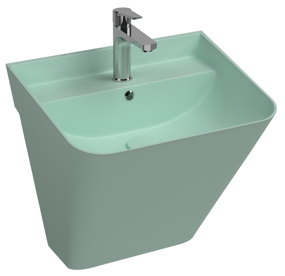 Раковина подвесная Isvea Sott'Aqua Monoblock 50 см, мятно-зеленый — вид под углом с установленным смесителем