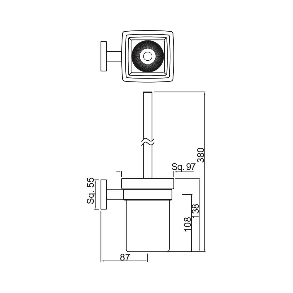 Ершик с держателем Jaquar AKP-CHR-35743P — чертёж с размерами