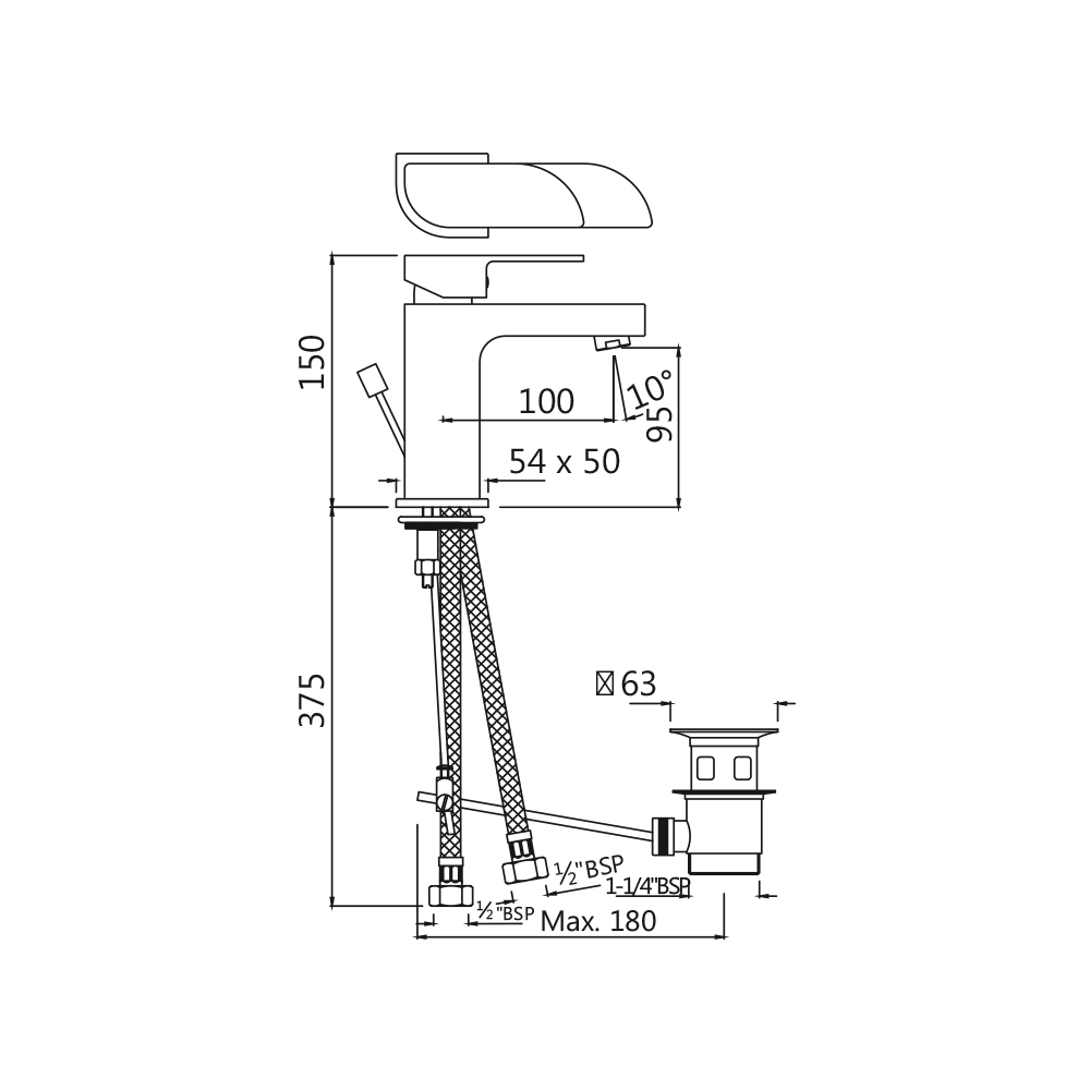Смеситель для раковины Jaquar Alive ALI-CHR-85051B — чертёж с размерами