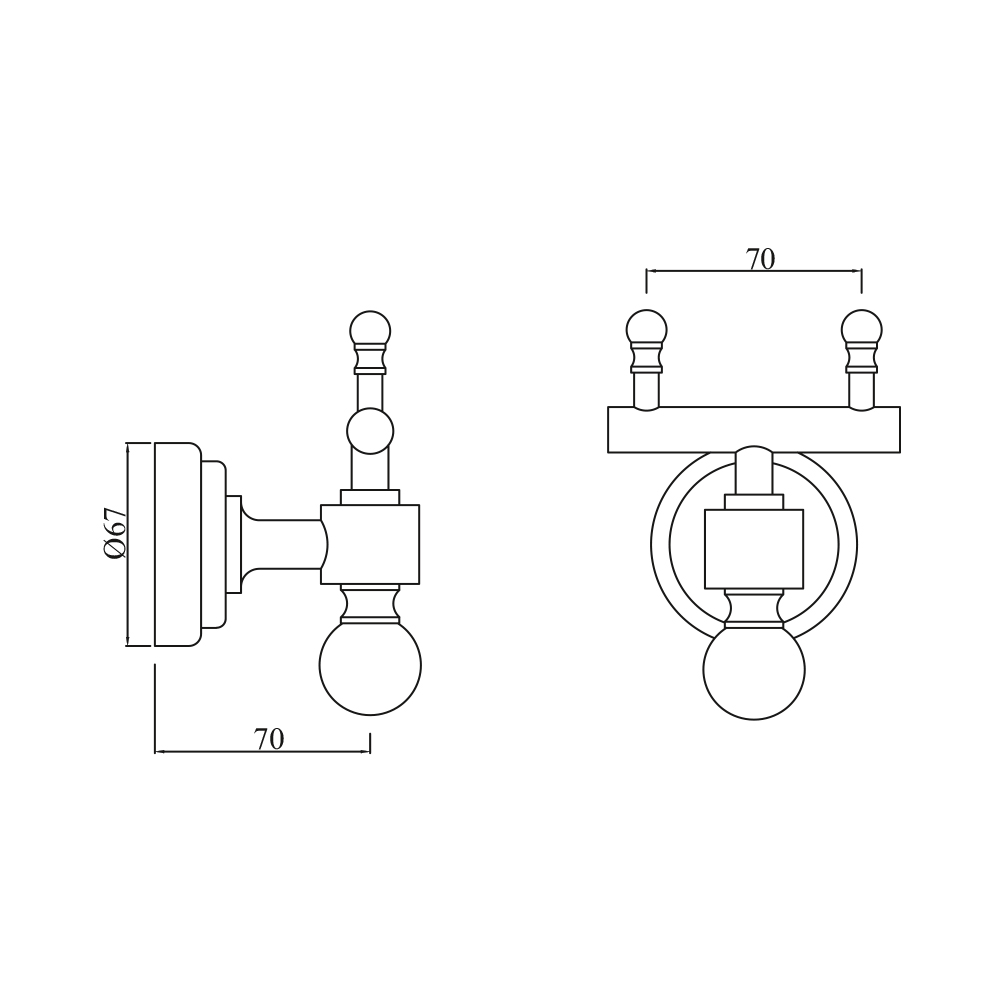 Крючок Jaquar AQN-CHR-7761 — чертёж с размерами