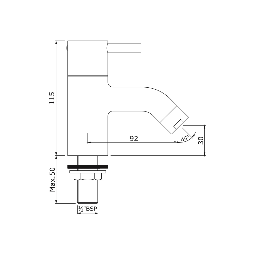 Смеситель для раковины Jaquar Florentine FLR-CHR-5011N — чертёж с размерами