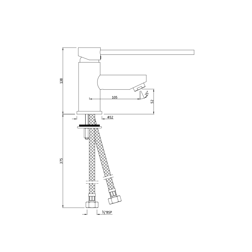 Смеситель для раковины Jaquar Florentine FLR-CHR-5033B — чертёж с размерами