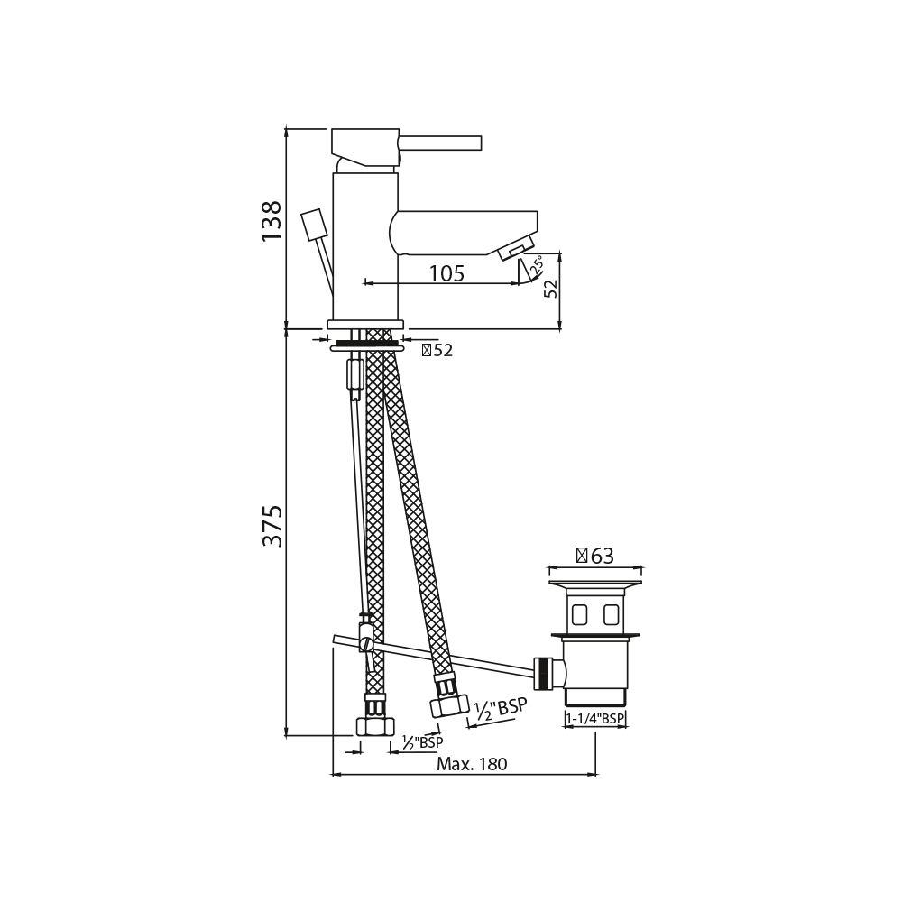 Смеситель для раковины Jaquar Florentine FLR-CHR-5051B — чертёж с размерами