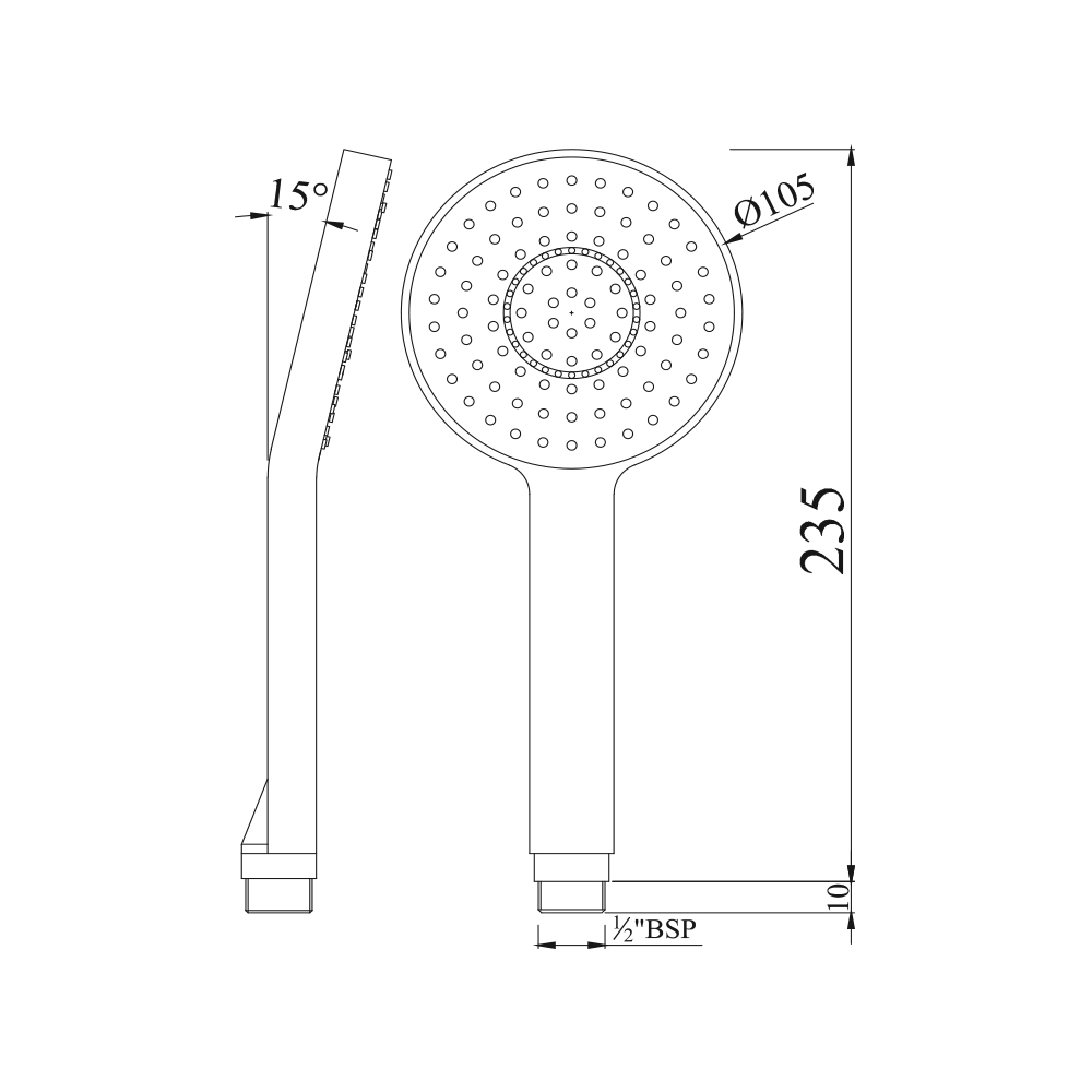Ручной душ Jaquar Rain Shower с эффектом аэрации, d 10.5 см, хром — чертёж с размерами