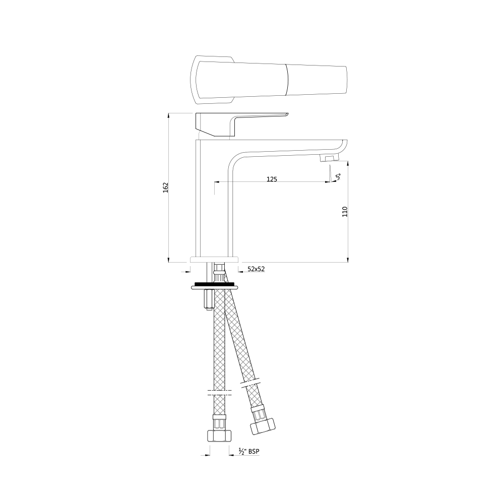 Смеситель для раковины Jaquar Kubix Prime — чертёж с размерами