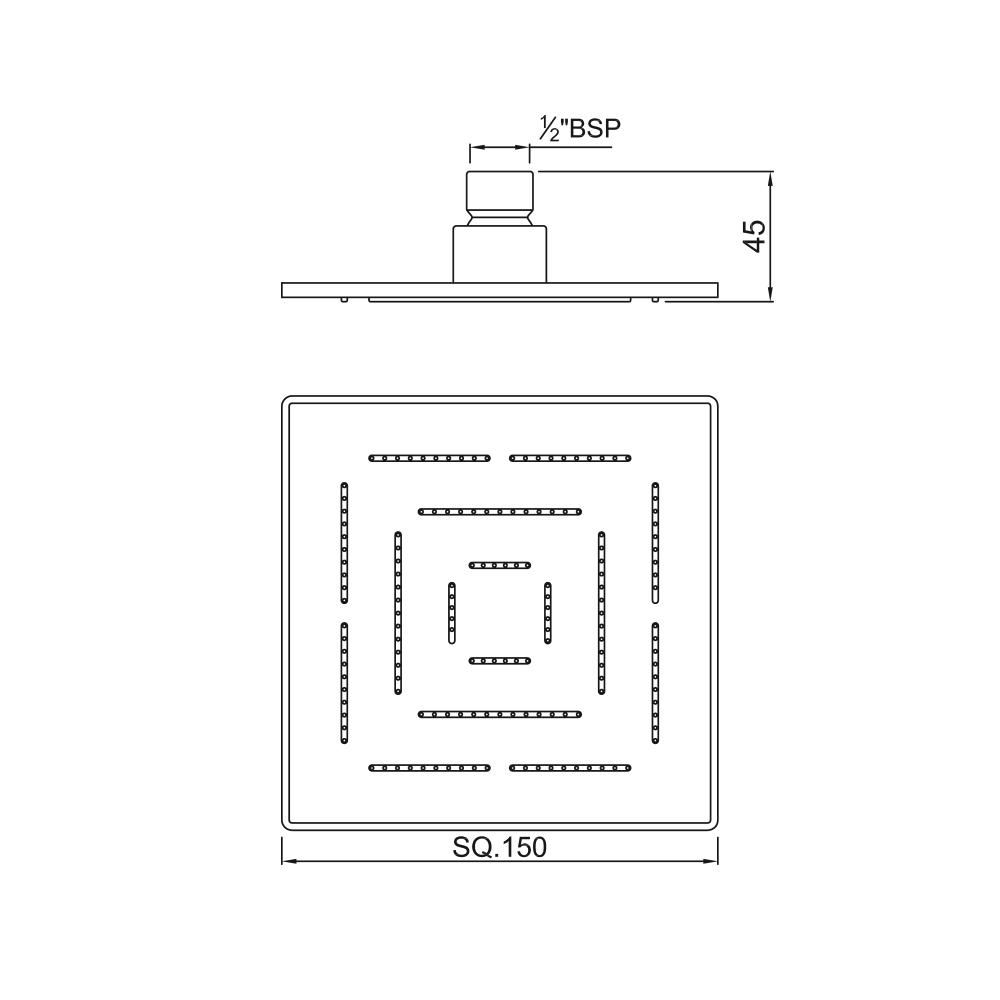 Верхний душ Jaquar Maze 15x15 см, хром — чертёж с размерами