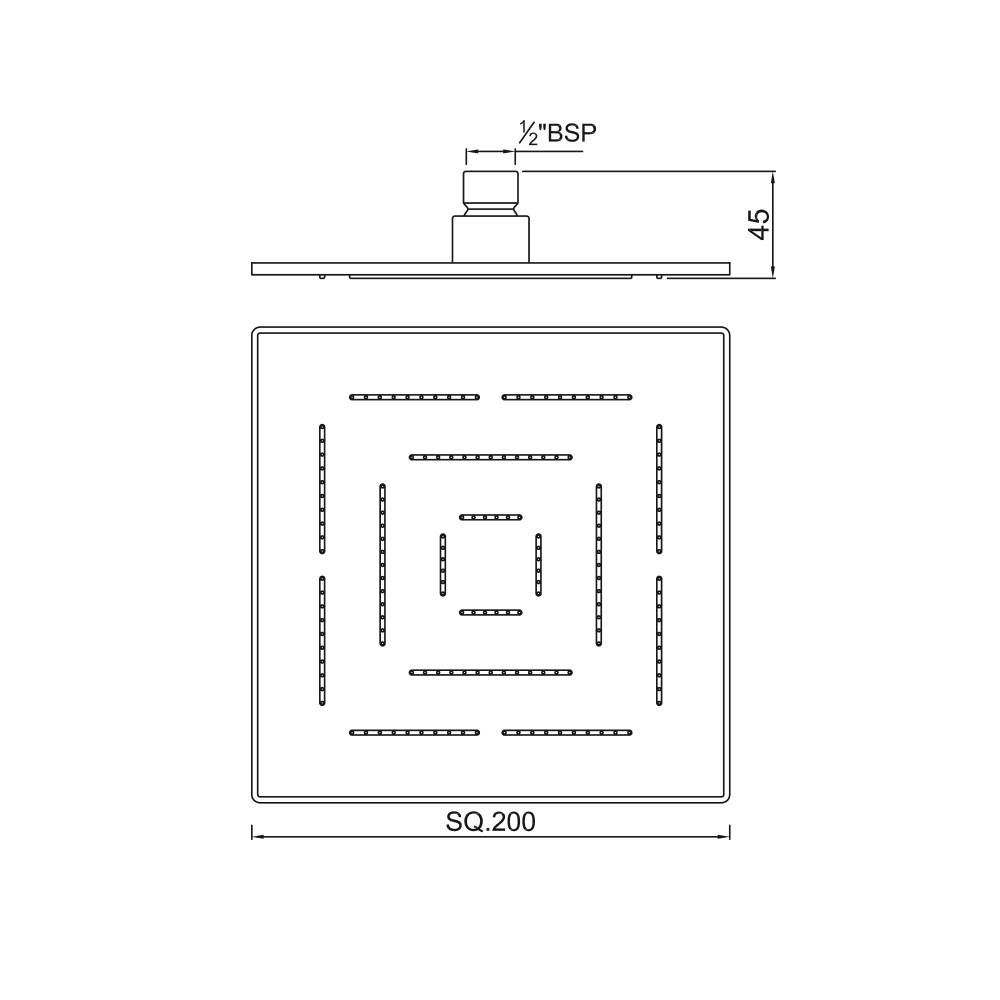Верхний душ Jaquar Maze, 20x20 см, хром — чертёж с размерами