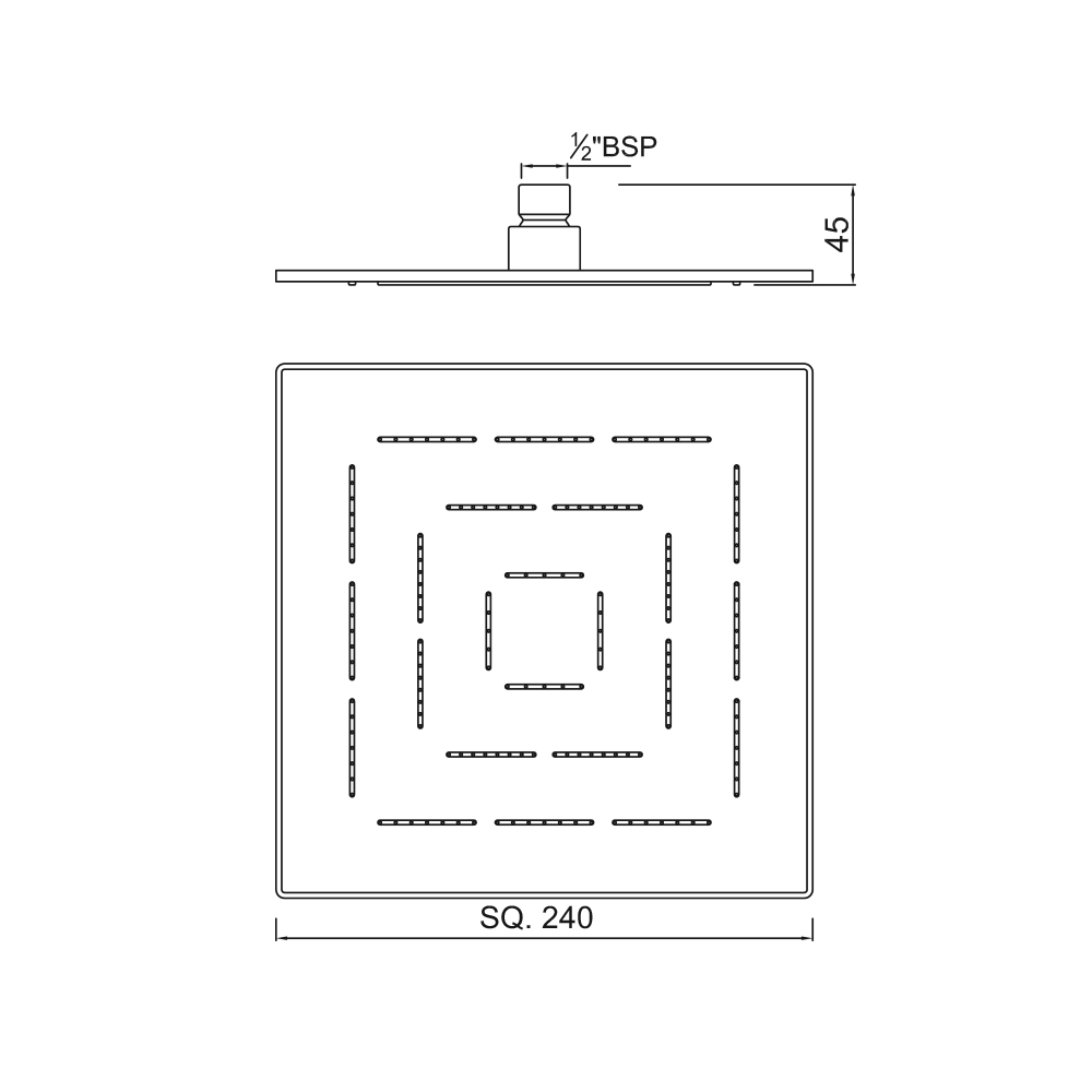Верхний душ Jaquar Maze, 24 х 24 см, хром — чертёж с размерами