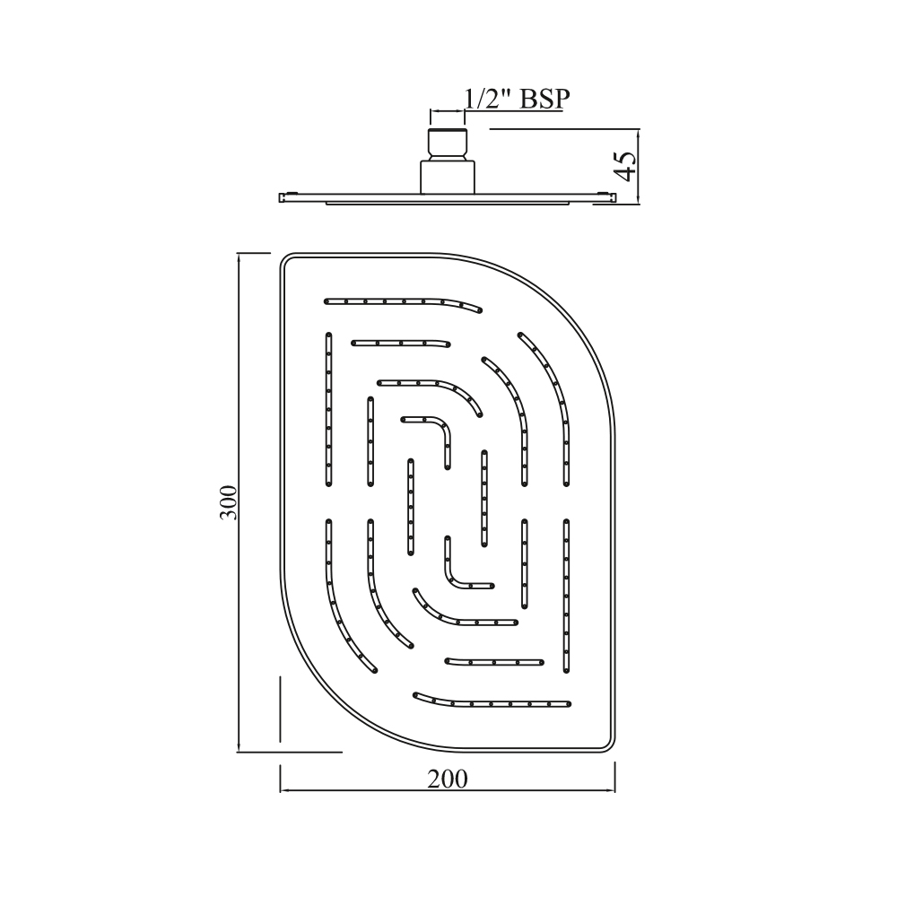 Верхний душ Jaquar Alive Maze, хром, 30x20 cм — чертёж с размерами